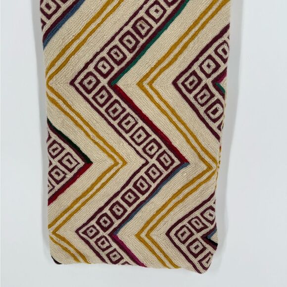 Anthropologie Hand-Embroidered Wool Pillow Cover – Geometric Zigzag, 12”x35” - Picture 6 of 9